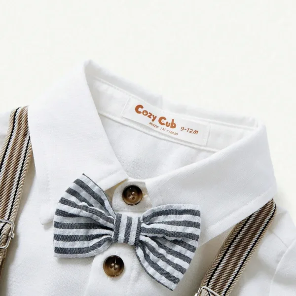 Conjunto de camisa, short con tirantes y corbatín